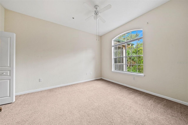 empty room with carpet flooring and ceiling fan