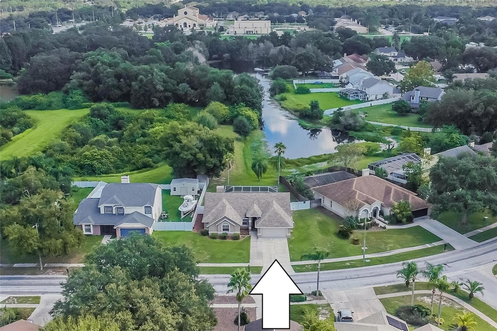 aerial view with a water view