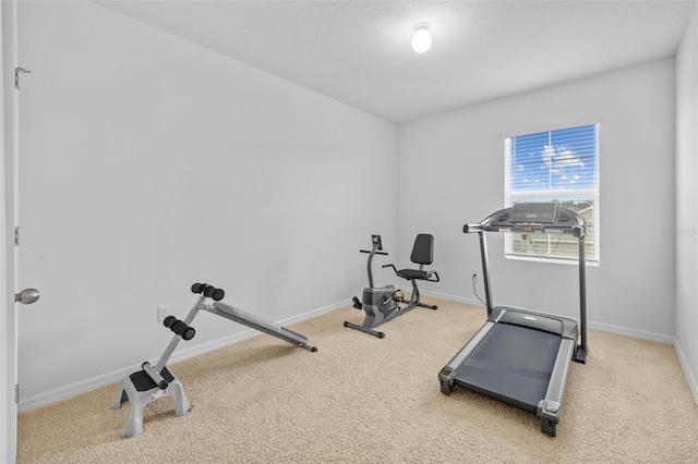 exercise room with carpet flooring