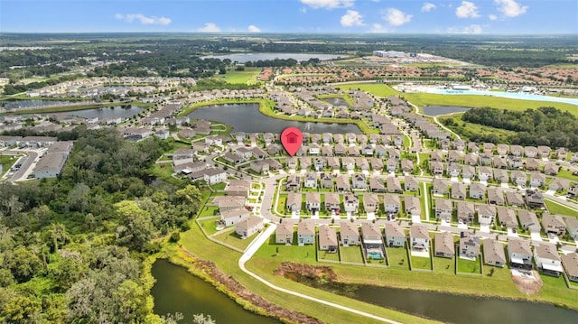 aerial view featuring a water view