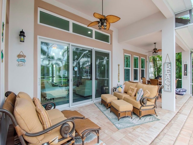 view of patio / terrace featuring ceiling fan and outdoor lounge area