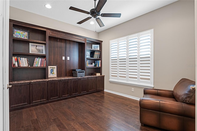 office featuring ceiling fan and dark wood-type flooring