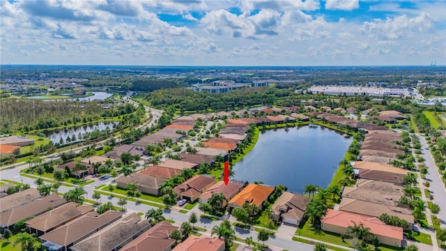 bird's eye view featuring a water view