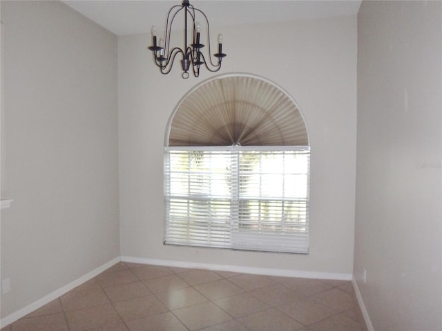 unfurnished dining area with a chandelier