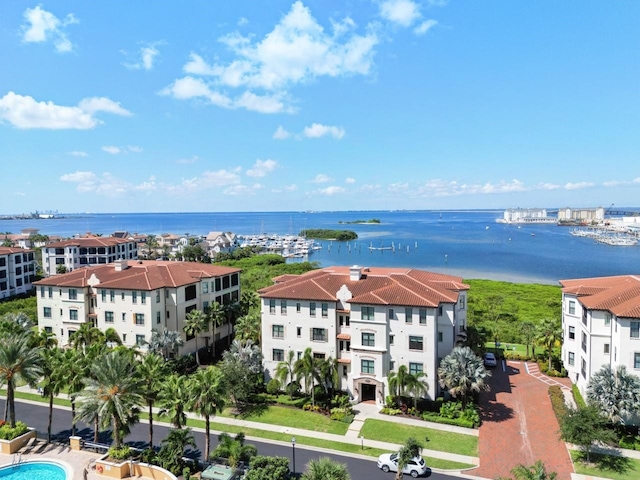 aerial view with a water view