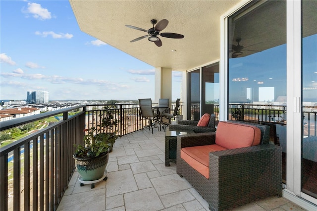 balcony with ceiling fan