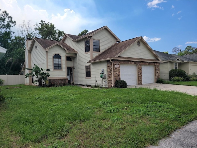 front facade with a front yard and a garage