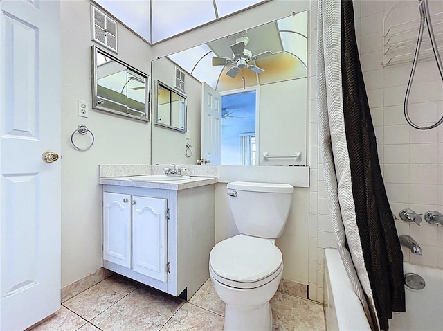 11920 Boynton Ln Unit 11920, New Port Richey, FL 34654 - full bathroom with shower / bath combo, a ceiling fan, vanity, toilet, and visible vents