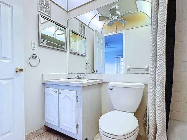 11920 Boynton Ln Unit 11920, New Port Richey, FL 34654 - bathroom featuring tile patterned floors, visible vents, toilet, vanity, and ceiling fan
