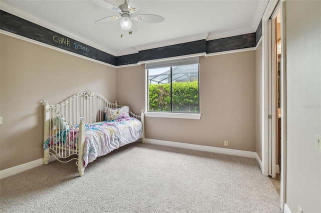 bedroom with ceiling fan and carpet