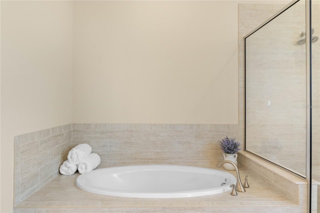 bathroom with shower with separate bathtub