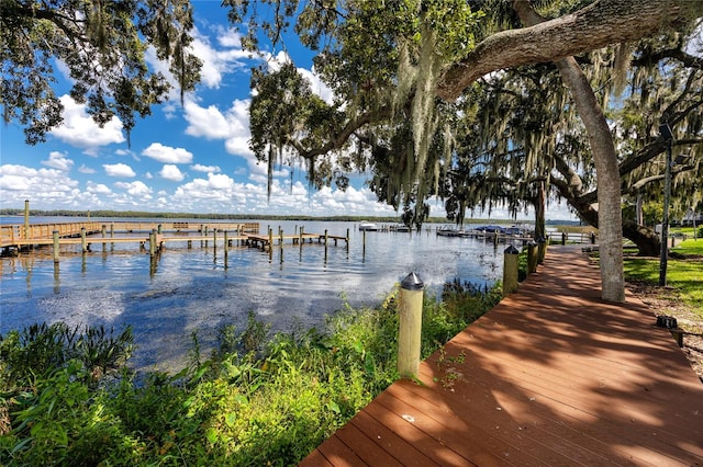 view of dock with a water view