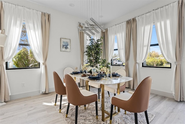 dining space with a healthy amount of sunlight and light wood-type flooring