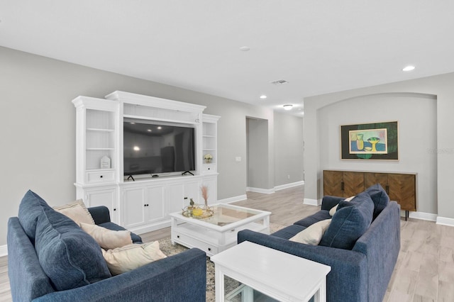 living room with light wood-type flooring