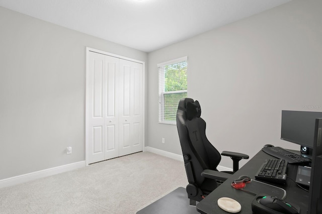 home office with light carpet