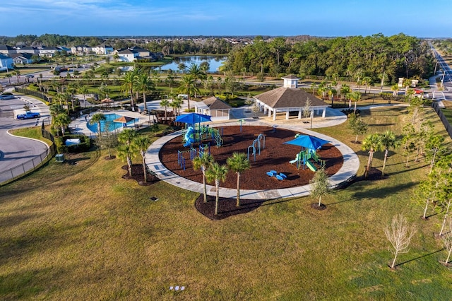 aerial view with a water view