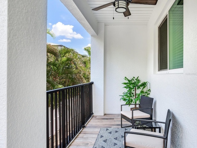 balcony with ceiling fan