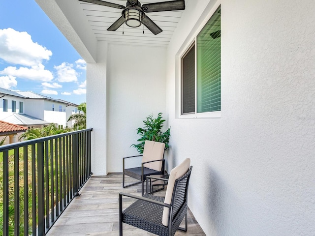 balcony with ceiling fan