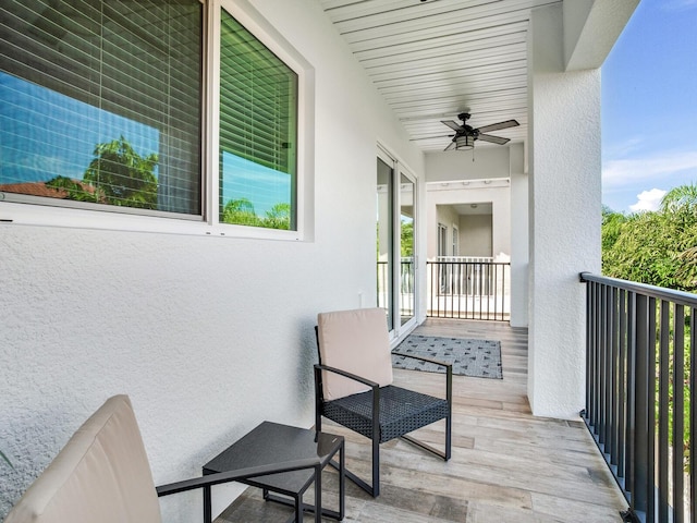 balcony with ceiling fan