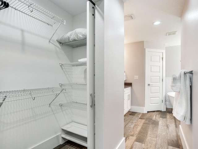 walk in closet featuring light hardwood / wood-style flooring