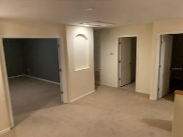 interior space featuring light colored carpet and a closet