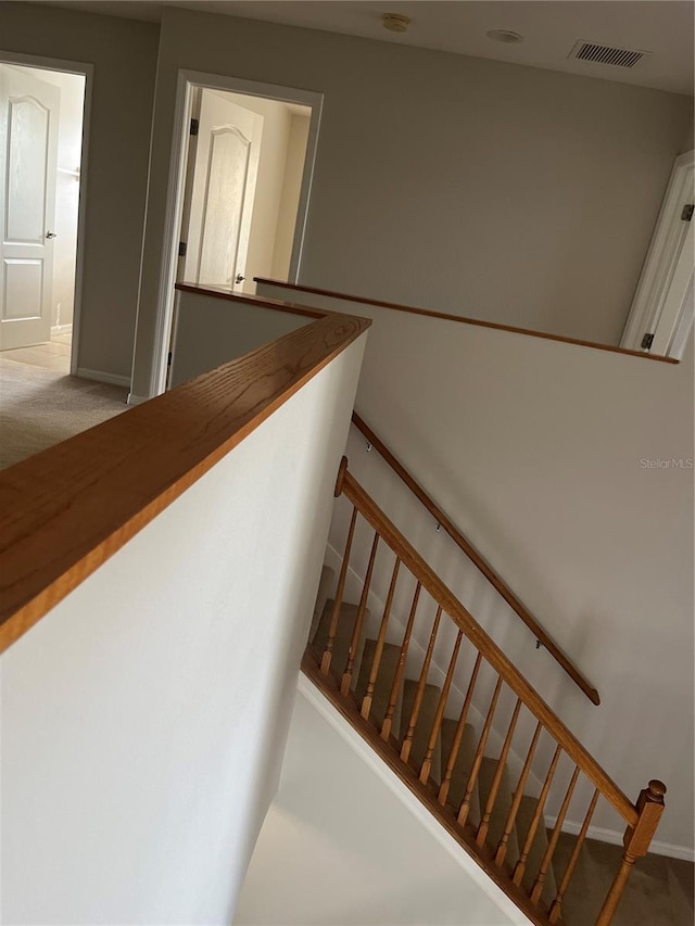 staircase with carpet flooring