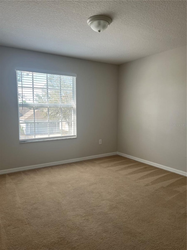 unfurnished room featuring carpet and a textured ceiling