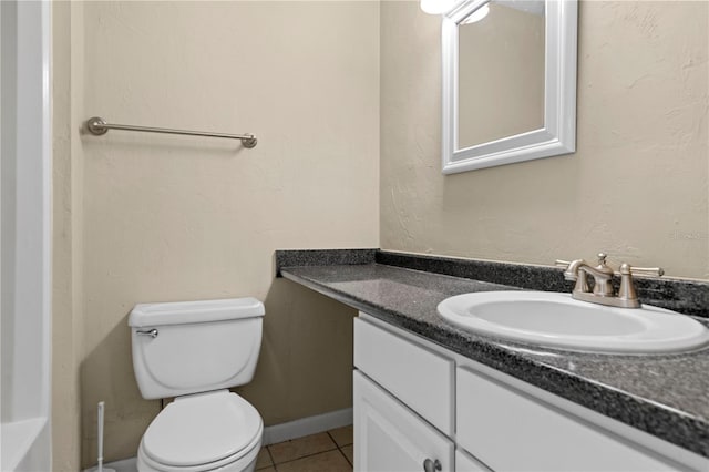 bathroom featuring vanity, toilet, and tile patterned floors