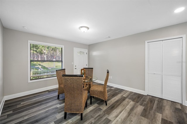 dining area featuring dark wood-type flooring