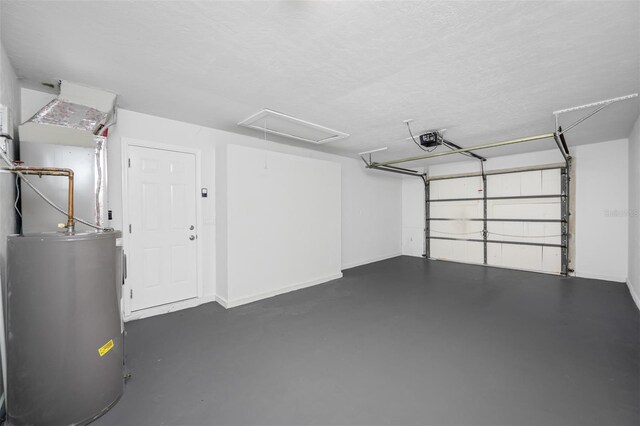 garage featuring a garage door opener and water heater