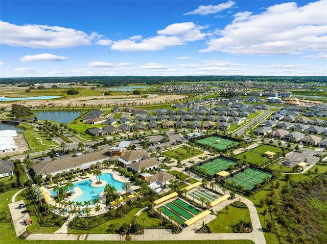 bird's eye view featuring a water view