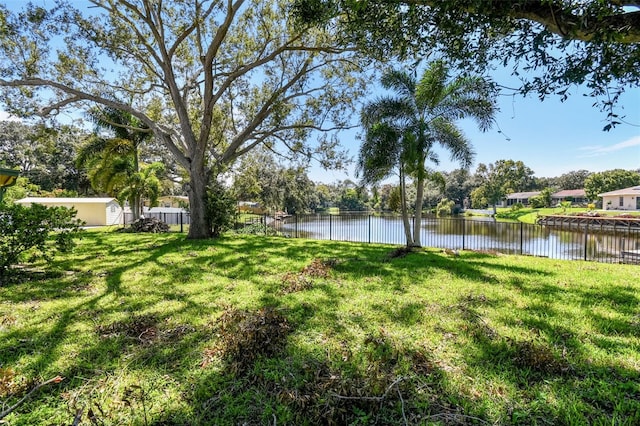 view of yard with a water view