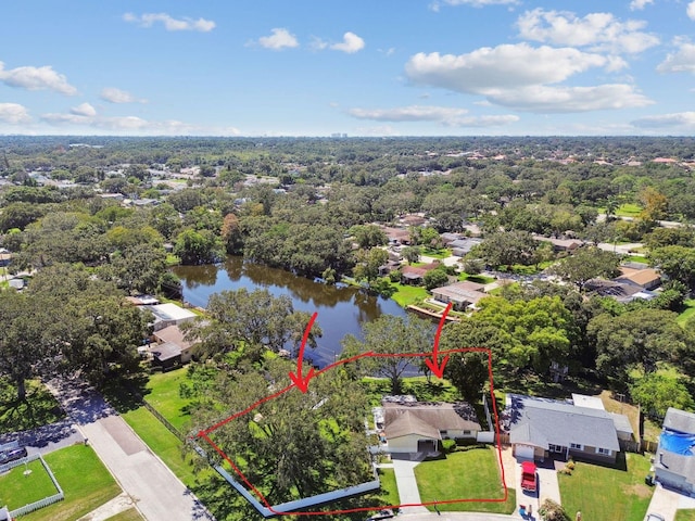 bird's eye view featuring a water view