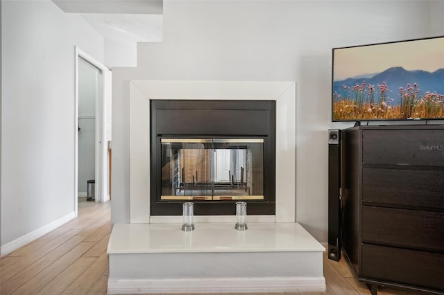 bathroom with hardwood / wood-style floors