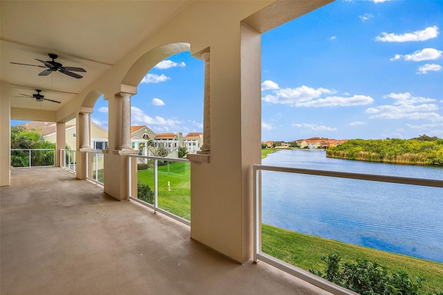 43 Bayview Ct S # A, Saint Petersburg, FL 33711 - view of patio / terrace with a balcony, a water view, and ceiling fan