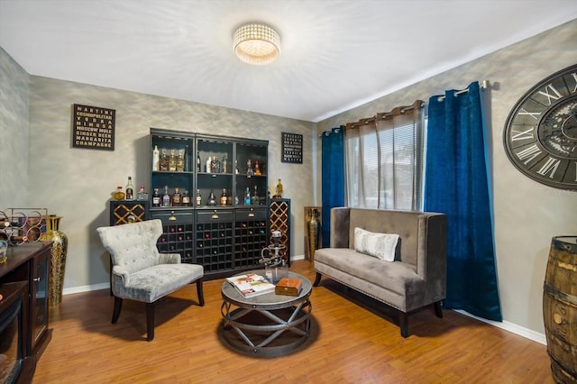 sitting room with hardwood / wood-style flooring