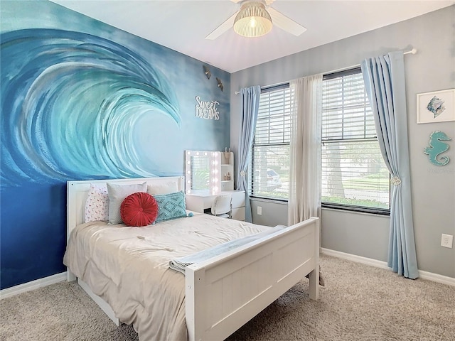 bedroom featuring carpet flooring and ceiling fan