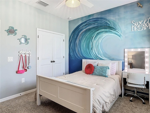 bedroom featuring a closet and ceiling fan