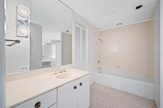 full bathroom with a closet, shower / tub combination, and vanity