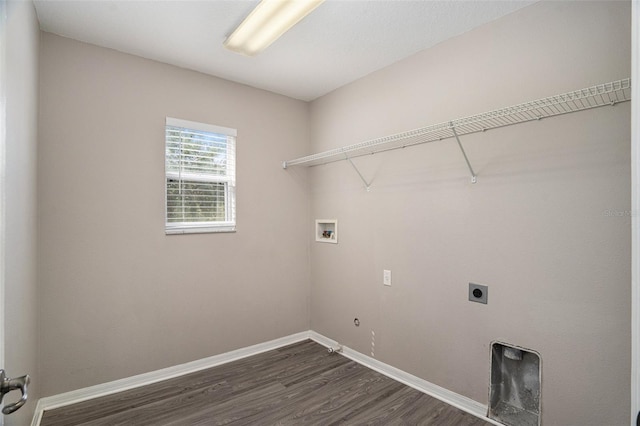 laundry area with electric dryer hookup, washer hookup, and dark hardwood / wood-style floors