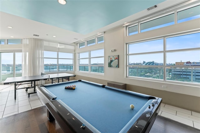 recreation room featuring billiards and dark wood-type flooring