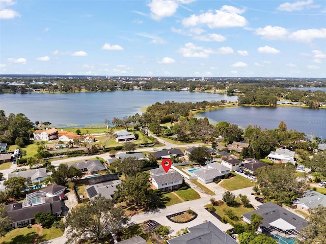 aerial view featuring a water view