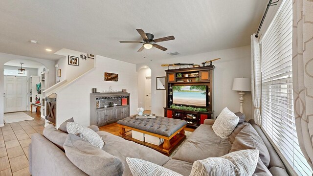 living room with ceiling fan