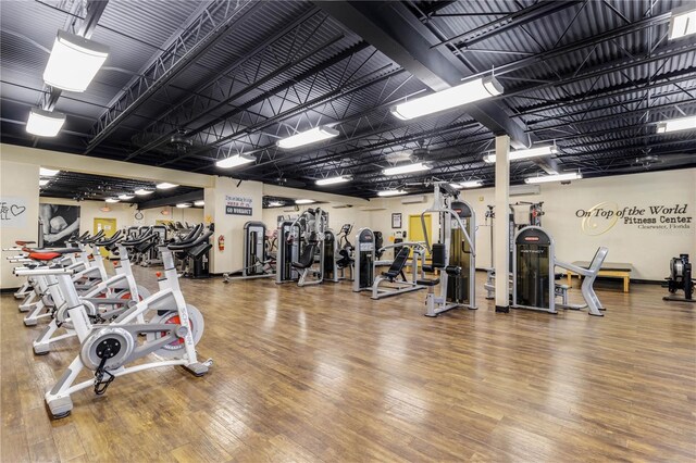 workout area featuring wood-type flooring