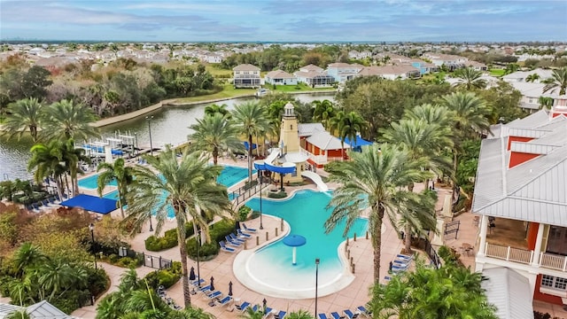 aerial view with a water view