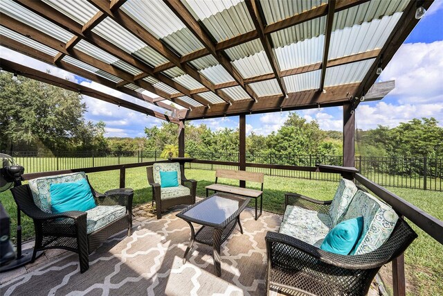 view of patio / terrace featuring an outdoor living space and a pergola