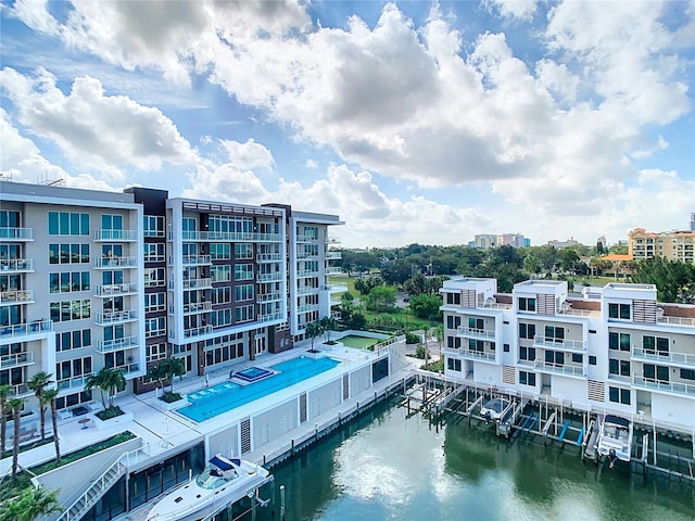 exterior space with a dock