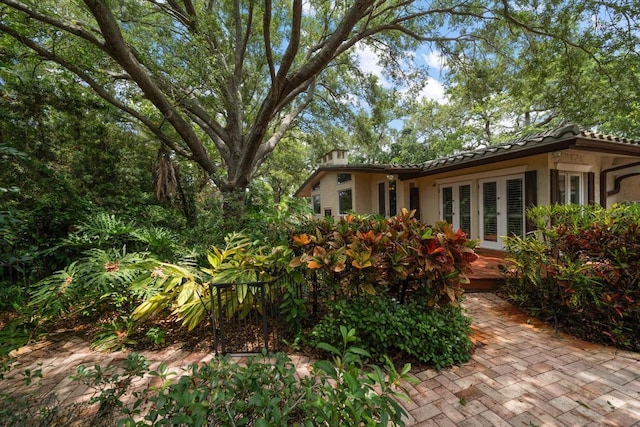 view of yard with french doors