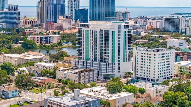 aerial view featuring a water view