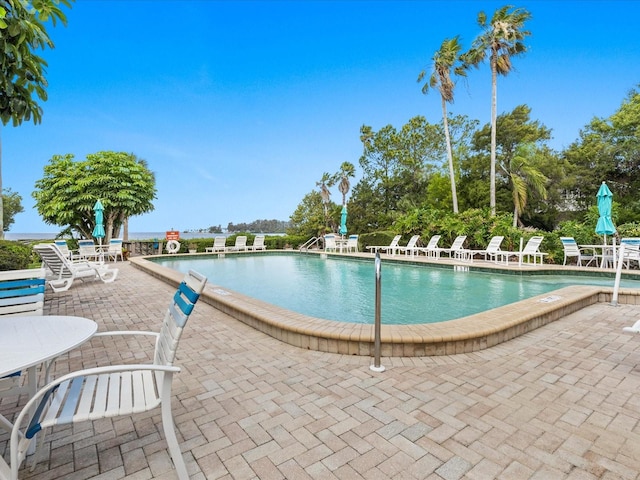 view of swimming pool featuring a patio